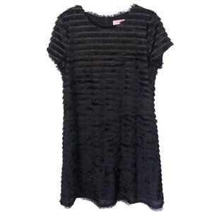 Traffic People Black Eyelash Fringe Shift Dress Short Sleeve Women's Size XL